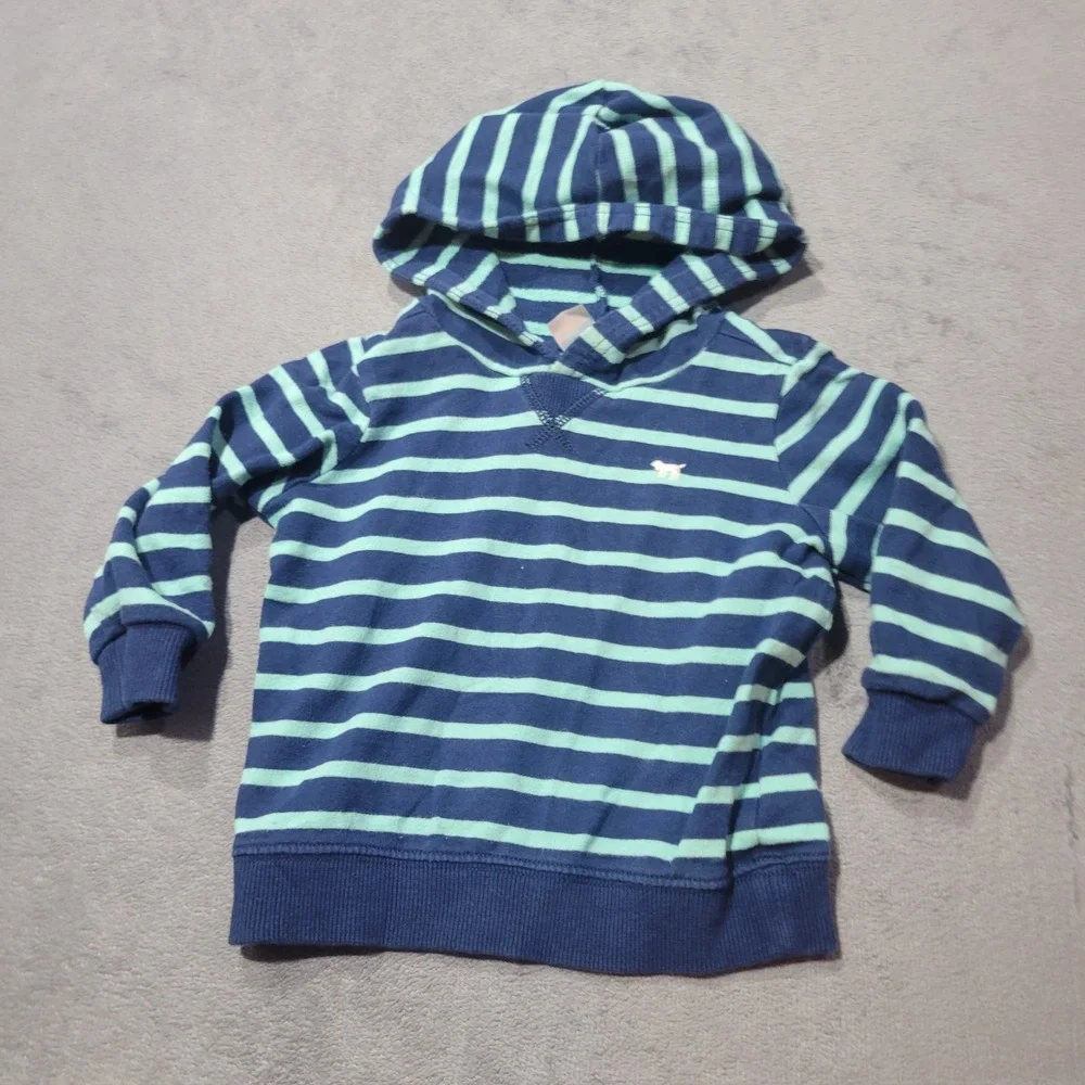 Carters Hoodie Unisex 18M Navy Mint‎ Green Striped Cotton Pullover Sweatshirt